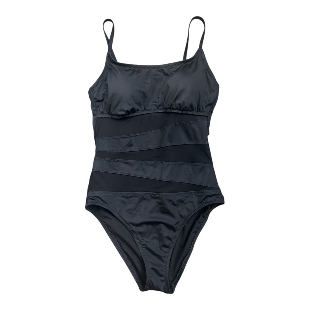 Shade & Shore Black One-Piece Swimsuit with mesh inserts sz M (8-10) nwt, 017
